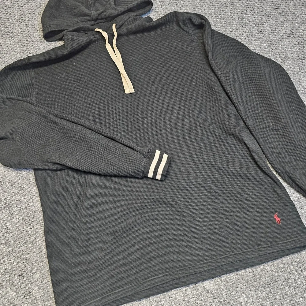 Polo Ralph Lauren‎ Men's Black Waffle Knit Hoodie Long Sleeve Pony Logo Size M